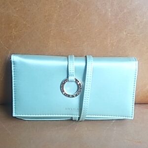 New Bulgari Satin Clutch Purse Cosmetic Bag With Gold Charms